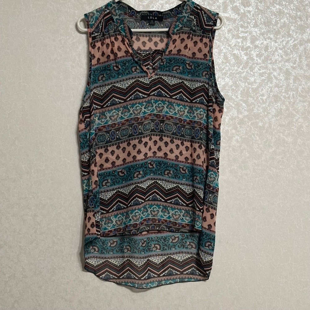 LDLA Boho Floral Paisley Pattern‎ Sleeveless Tunic Top Lightweight Blouse Sz M